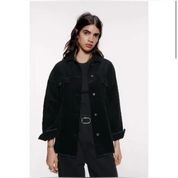 Zara Jackets Coats Zara Black Corduroy Oversized Overshirt
